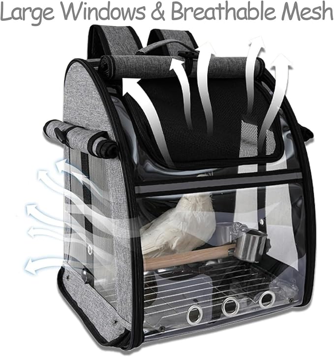 BRKT Bird Carrier Backpack,Bird Travel Bag with Stand,Bottom Tray and Food Bowls,Breathable & Portable Parrot Carrier, Parrot Transparent Breathable Travel Bag(5pcs(backpack))