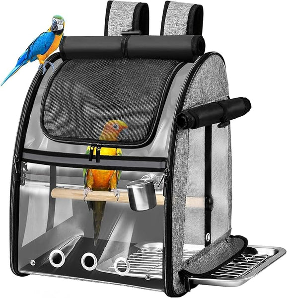 BRKT Bird Carrier Backpack,Bird Travel Bag with Stand,Bottom Tray and Food Bowls,Breathable & Portable Parrot Carrier, Parrot Transparent Breathable Travel Bag(5pcs(backpack))