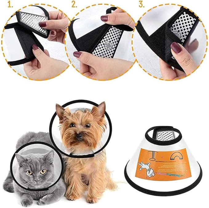 BRKT Cat and Dog Cone Collar, Adjustable Recovery Pet Cone, Plastic CElizabethan Collar Protects Wound Healing Practical Dog Cone, Pet Cone for Small, Medium Dogs (Neck(33-37cm))