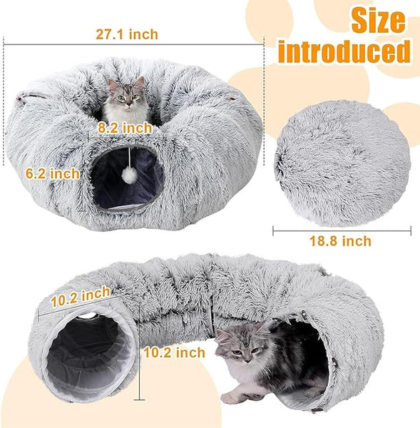 BRKT Plush Cat Tunnel Bed,Plush Cat Circle Tunnel with Hanging Balls and Peepholes,Cat Bed Tunnel with Washable Cushion,Multifunctional Cat Toys for Kitten, Cat, Puppy, Rabbit, Ferret