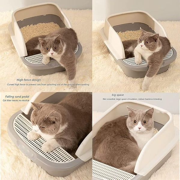 BRKT Semi-enclosed Cat Litter Box With Round Edges Large Anti-splash Box With Cat Litter Shovel Cat Sandbox Cat Toilet (Large)