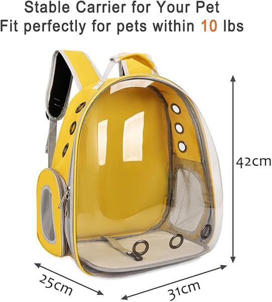 BRKT Cat Carrier Bubble Bag, Transparent Breathable Capsule Backpac K  , Pet Convenient Carrier Bag for Small and Medium Cats Dogs. Hiking, outdoor use (Yellow)