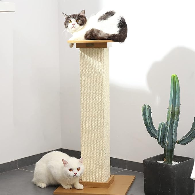 BRKT Ultimate Cat Scrat BRKT ching Post,80cm Tall Cat Scratchers for Indoor Cats,Cuboid Sisal cat scratch column(White)