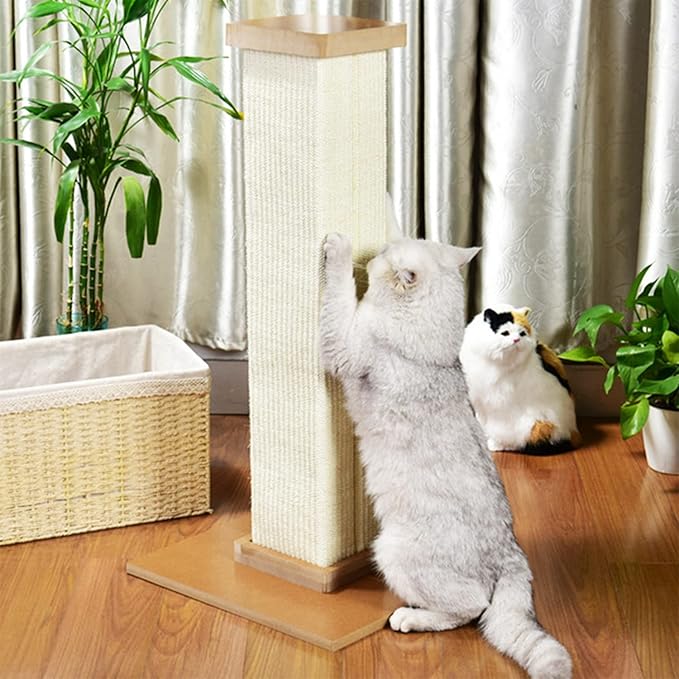 BRKT Ultimate Cat Scrat BRKT ching Post,80cm Tall Cat Scratchers for Indoor Cats,Cuboid Sisal cat scratch column(White)