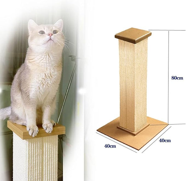 BRKT Ultimate Cat Scrat BRKT ching Post,80cm Tall Cat Scratchers for Indoor Cats,Cuboid Sisal cat scratch column(White)