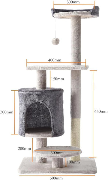 BRKT Cat Tower, Indoor Cat Tree With Sisal Covered Catch Posts and Plush Catch Balls, Suitable for Small and Medium-sized Cats(grey, 50 * 40 * 110（No hammock）)