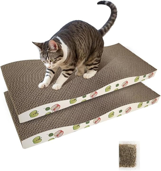 BRKT Cat Scratching Board, Indoor Cat Scratching Board with Catnip, Wear-resistant, Protect Furniture from Damage, Suitable for Cats(Wavy (2pcs))