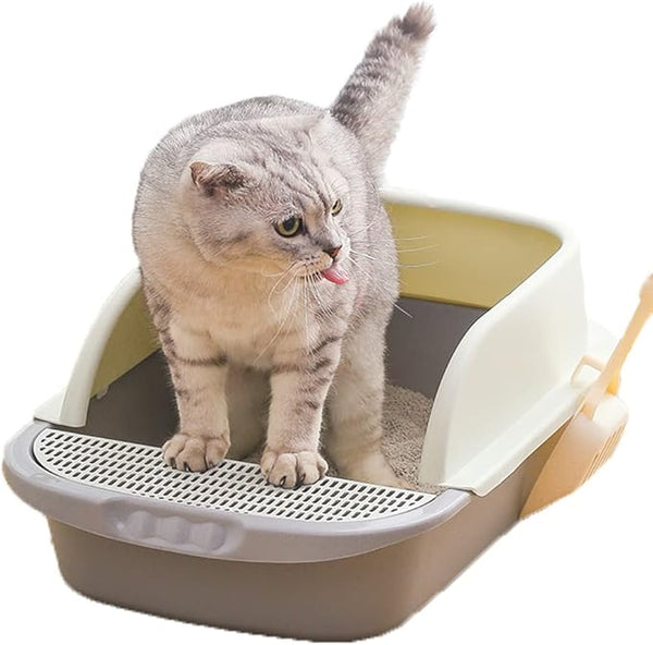 BRKT Semi-enclosed Cat Litter Box With Round Edges Large Anti-splash Box With Cat Litter Shovel Cat Sandbox Cat Toilet (Large)