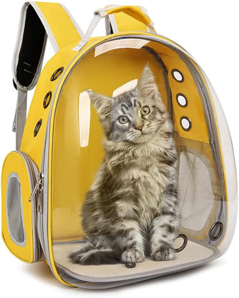 BRKT Cat Carrier Bubble Bag, Transparent Breathable Capsule Backpac K  , Pet Convenient Carrier Bag for Small and Medium Cats Dogs. Hiking, outdoor use (Yellow)