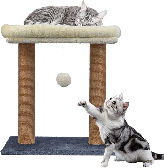 BRKT Cat Scratching Post, Cat Tree Tower,Natural Sisal Cat Scratcher with Plush Top Perch Bed，Suitable for Cats to Rest and Play (double)