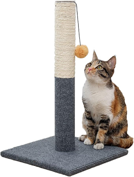 BRKT Cat Scratching Post for Indoor Cats,Cat Scratcher with Hanging Ball,Durable Cat Scratcher Pole with Sisal Rope,Cat Carpet Scratching Post for Small Cats and Kittens (Grey+ Beige)