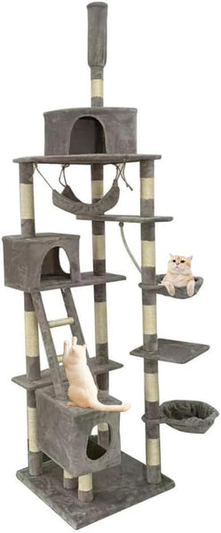 BRKT Cat Tree for Indoor Cats, 5 Level Cat Climbing Tower，Sisal Scratching Post, Provides Cats Vertical Enrichment, Exercise, Privacy, and Mental Stimulation (Grey (60 * 60 * 255cm))