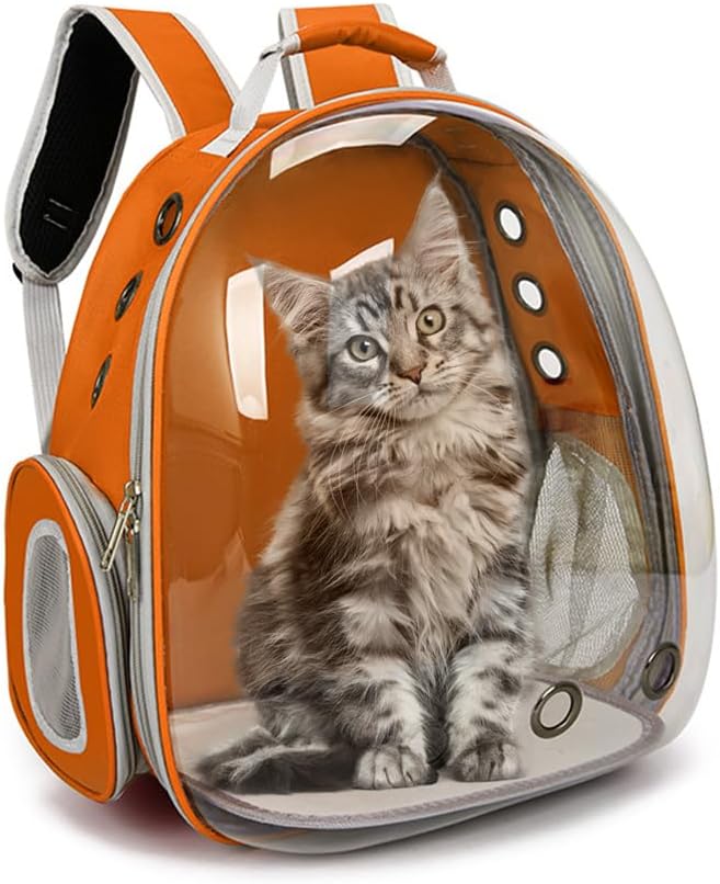BRKT Cat Carrier Bubble Bag, Transparent Breathable Capsule Backpac K  , Pet Convenient Carrier Bag for Small and Medium Cats Dogs. Hiking, outdoor use (Yellow)